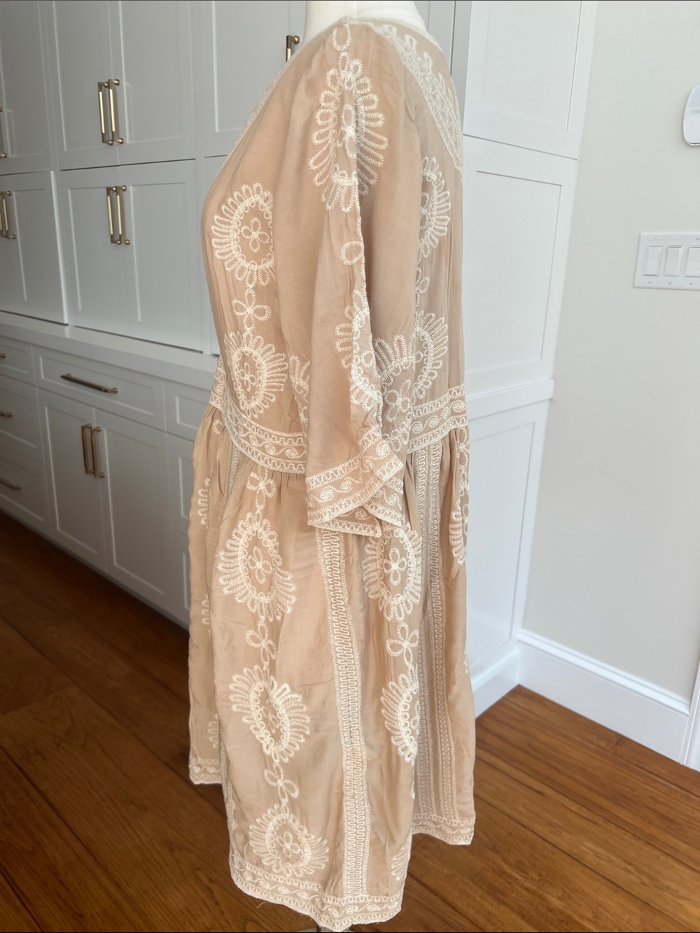 Solitaire Beige Embroidered V-Neck Women's Swim Coverup - Picture 4 of 9
